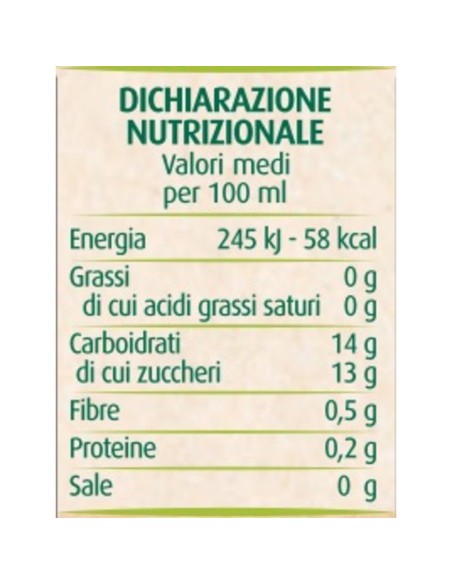 Nettare di albicocca 750 ml Via Verde Bio Primia, Seite mit Nährwerte