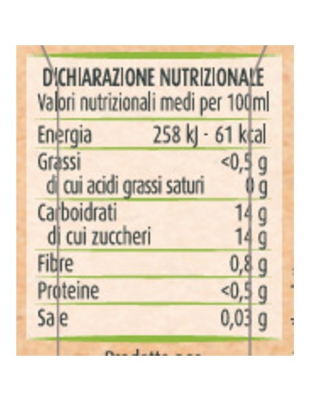 Nettare di pesca 3 x 200 ml Via Verde Bio Primia, Rückseite mit Nährwerte