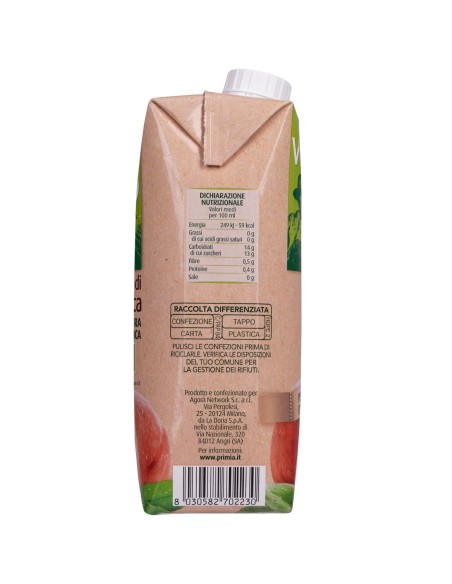 Nettare di pesca 750 ml Via Verde Bio Primia, Seite mit Nährwerte, Hersteller und Strichcode