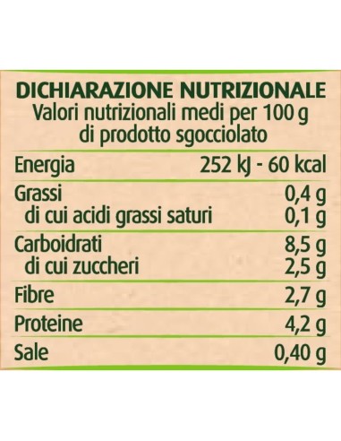 Piselli bio cotti al vapore 2 x 140 g Via Verde Bio Primia, Rückseite mit Nährwerte