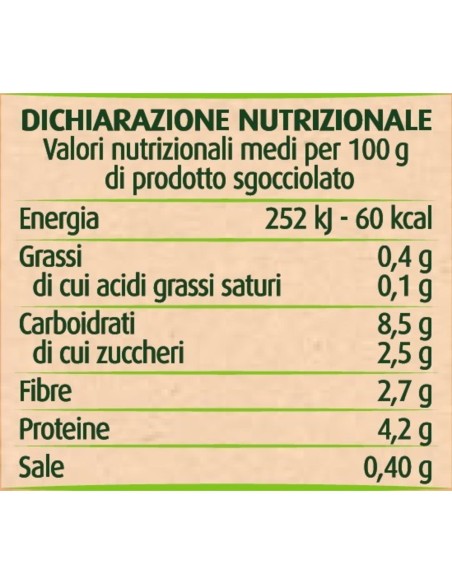 Piselli bio cotti al vapore 2 x 140 g Via Verde Bio Primia, Rückseite mit Nährwerte