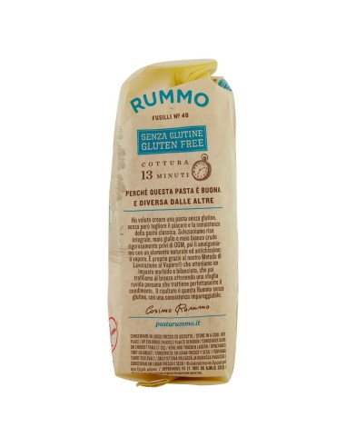 Fusilli senza glutine N. 48 400 g Rummo Senza Glutine, Seite mit Aufbewahrung und Gebrauchsanweisung
