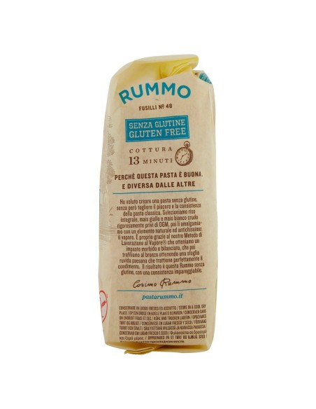 Fusilli senza glutine N. 48 400 g Rummo Senza Glutine, Seite mit Aufbewahrung und Gebrauchsanweisung