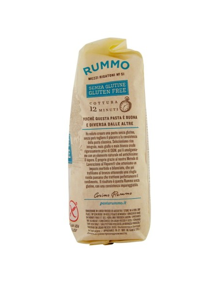 Mezzi rigatoni senza glutine N. 51 400 g Rummo Senza Glutine, Seite mit Aufbewahrung und Gebrauchsanweisung