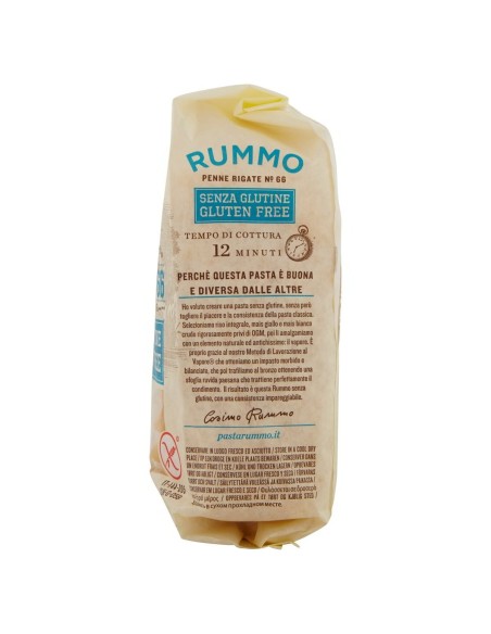 Penne rigate senza glutine N. 66 400 g Rummo Senza Glutine, Seite mit Aufbewahrung und Gebrauchsanweisung