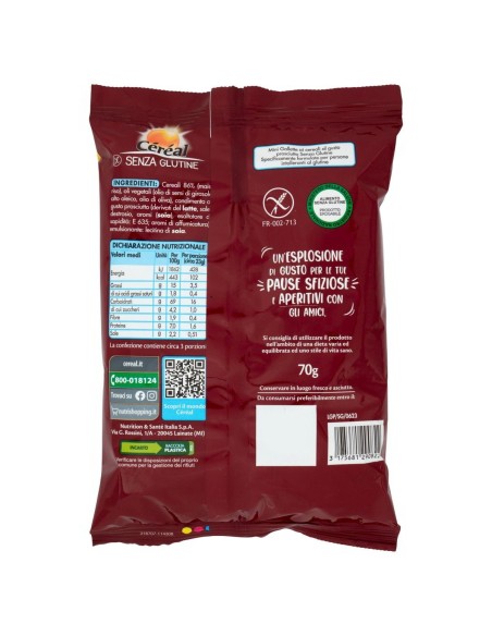 Gallettine gusto prosciutto 70 g Céréal, dos avec ingrédients, valeurs nutritionnelles, fabricant, code-barres et conservation
