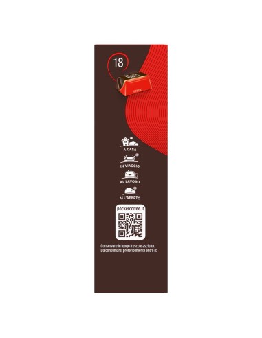 Pocket Coffee Espresso Classico 18 pezzi 225 g Pocket Coffee, côté avec conservation