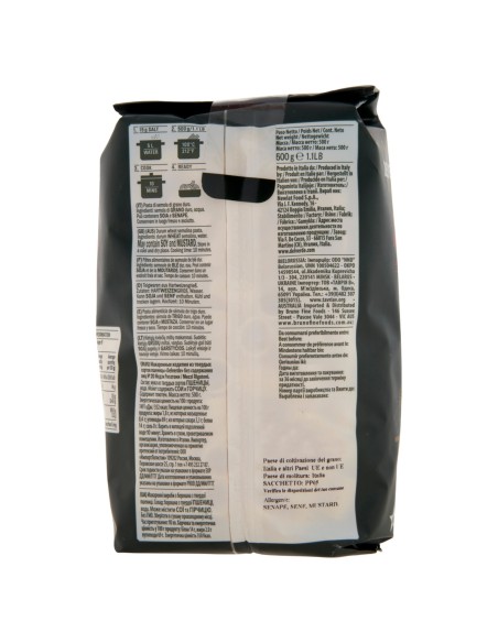 Mezzi rigatoni n. 20 500 g Delverde, dos avec ingrédients, fabricant, mode d'emploi et conservation