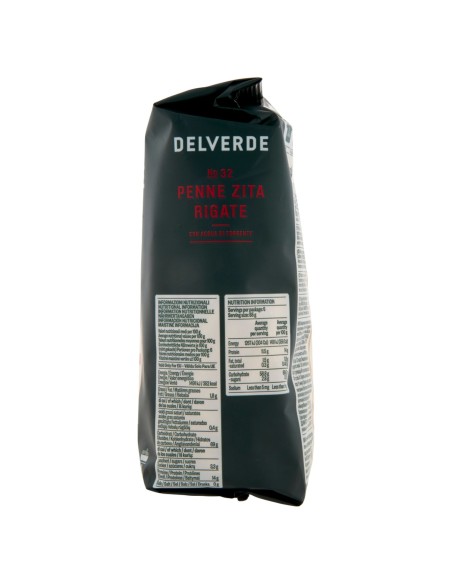 Penne zita rigate n. 32 500 g Delverde, côté avec valeurs nutritionnelles