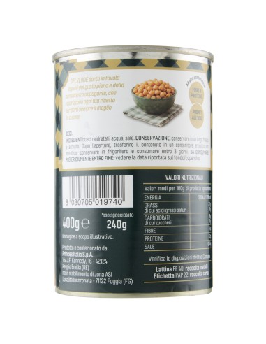 Ceci 400 g Delverde, dos avec ingrédients, valeurs nutritionnelles, fabricant, code-barres et conservation