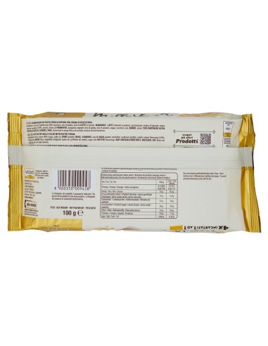 Millefoglie Snack Con Crema Di Pasticceria Matilde Vicenzi, retro con ingredienti, valori nutrizionali, codice a barre, produtto