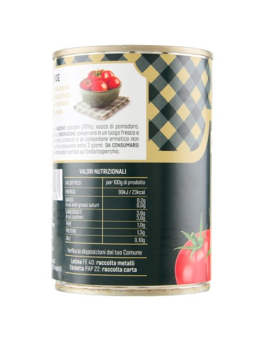 Polpa in pezzi 400 g Delverde, lato con ingredienti e valori nutrizionali