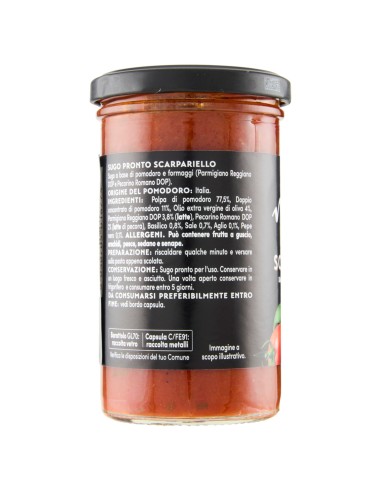 Sugo pronto scarpariello 260 g Napolina, lato con ingredienti, modo d'uso e conservazione