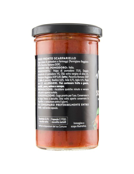 Sugo pronto scarpariello 260 g Napolina, lato con ingredienti, modo d'uso e conservazione