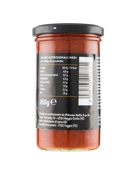 Sugo pronto puttanesca 260 g Napolina, Rückseite mit Nährwerte, Hersteller und Strichcode