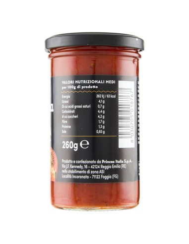 Sugo pronto pizzaiola 260 g Napolina, Rückseite mit Nährwerte, Hersteller und Strichcode