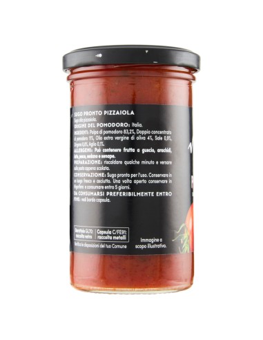 Sugo pronto pizzaiola 260 g Napolina, Rückseite mit Zutaten, Gebrauchsanweisung und Aufbewahrung