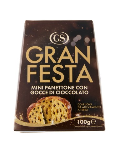 Mini Panettone Gran Festa con Gocce di Cioccolato 100 g Gs, face avant